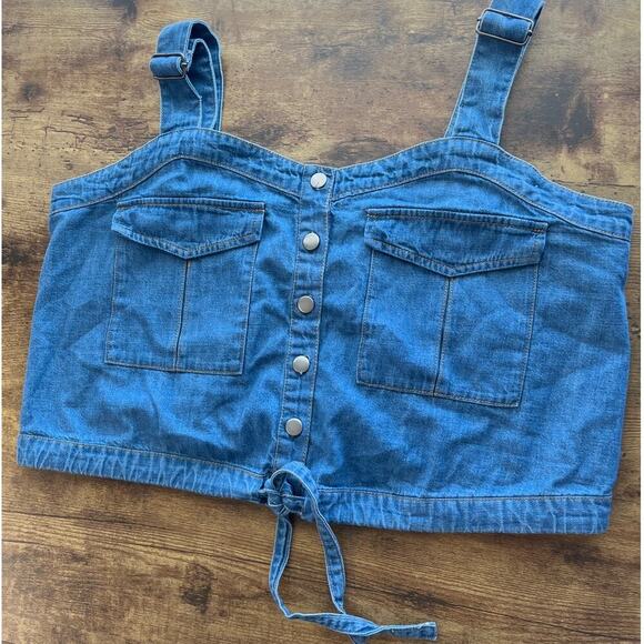 We The Free Womens M Blue Chambray Crop Top Adjustable Straps Coquette/Fairy - Picture 6 of 7